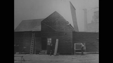 USA - 1956 - A scale model of Thomas Edison's Black Maria studio shows how its Stock Footage 341993806