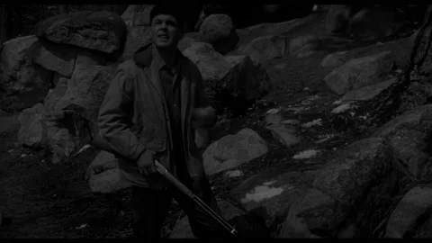 USA - 1958 - In this sci-fi horror, a man finds a giant helmet. He finds a cabin 動画素材 323085401