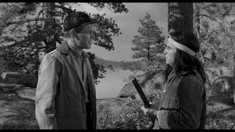 USA - 1958 - In this sci-fi horror, a man speaks with a Native American man in 스톡 동영상 323088526