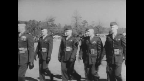 USA - 1961 - US Marines begin marching for review on a parade field. Video stock 340581956