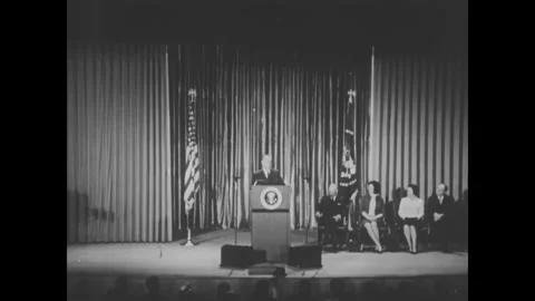 USA - 1965 - LBJ concludes a speech explaining America's aims in the Vietnam Stock Footage 340649018