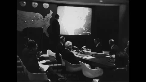 USA - 1966 - Overhead projectors and other technologies are used at a briefing Stock Footage 313137938