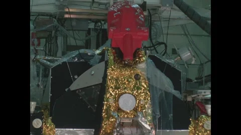 USA - 1969 - Tilt down the Apollo 7 lunar module with its ascent and descent Stock Footage 340650521