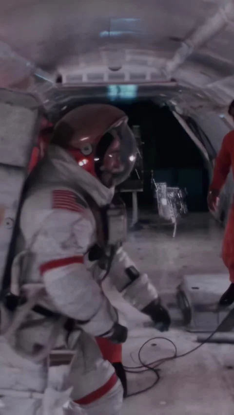 USA - 1970 - NASA astronauts do a tethered walk in a one-sixth gravity chamber, Stock Footage 340299680