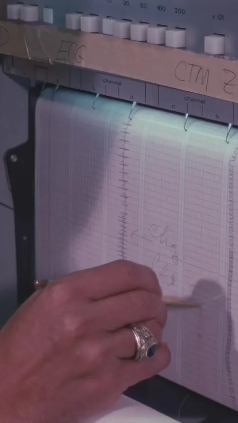 USA - 1971 - Various data is collected on a strip chart recorder from a cyclist Stock Footage 340299020