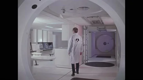 USA - 1972 - Exercise equipment and computers are seen inside a space station Stock Footage 313052741