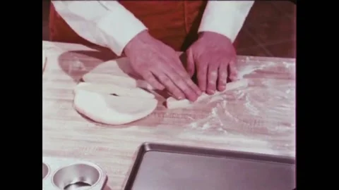 USA - 1981 - Bakers demonstrate how to make twist rolls, crescent rolls and Stock Footage 261573506