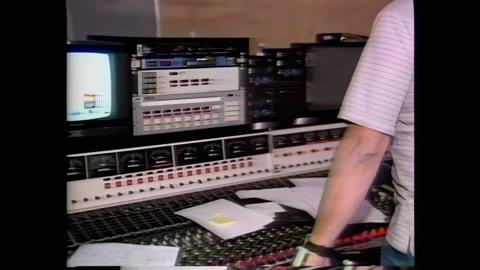 USA - 1984 - The Olympic theme is synced up to play in an ABC studio during 스톡 동영상 288080494