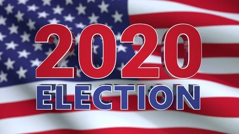 USA 2020 Election 3D title animation on american flag background Stock Footage