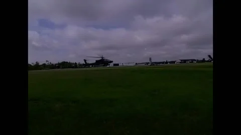 USA - 6.9.2025 - AH-64D Apache Longbow and UH-60 Black Hawk helicopters take off Video stock 313138998