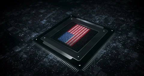 USA American flag on computer cpu Stock Footage 280474856