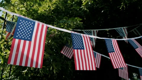 USA American Flags displayed outside at 4th of July Party Stock Footage 133616550