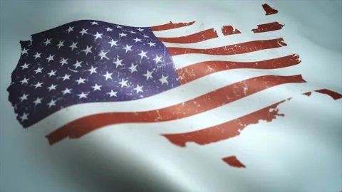 USA American Map On Flag Waving Textured Background Loop 스톡 동영상 146983053