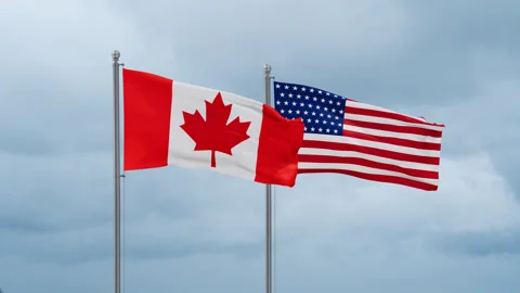 USA and Canada flags Stock Footage 252034773