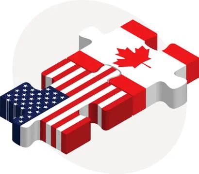 Usa and canada flags in puzzle Illustrazione stock