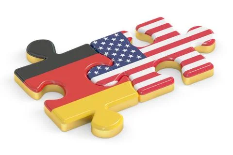 USA and Germany puzzles from flags, relation concept. 3D rendering Stock Illustration