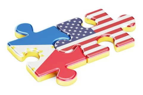 USA and Philippines puzzles from flags relation concept 3D rendering Stock Illustration
