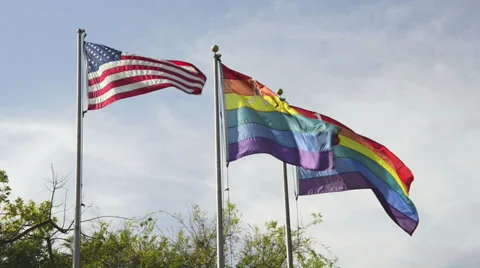 USA and rainbow flags waving Stock Footage 36302133