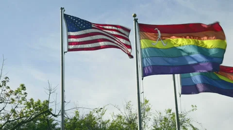 USA and rainbow flags waving Stock Footage 36303210
