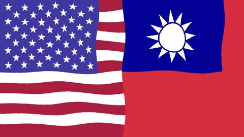 USA and Taiwan Wavy Flags Split Screen Motion Graphic Background Stock Footage 203998532