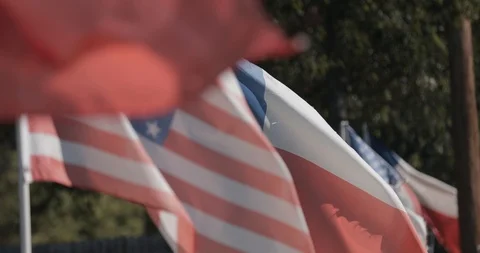 The USA And Texas Flags Flying Over Texas State Capitol Building, Austin, USA Stock Footage 120386419