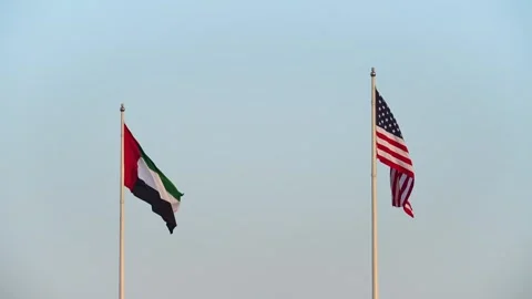 USA and UAE flags are blown in the wind Stock Footage 309239495