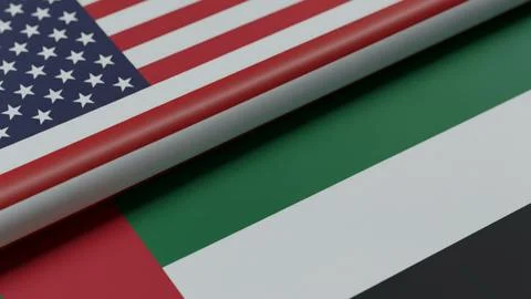 USA and UAE Flags Side by Side,Realistic Fabric Texture, International Relations Stock Illustration