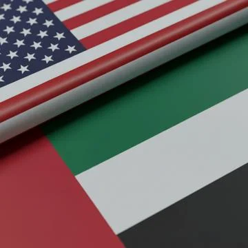 USA and UAE Flags Side by Side,Realistic Fabric Texture, International Relations Stock Illustration