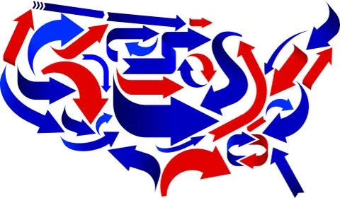 USA arrows map in blue and red. Concept of communications Stock Illustration