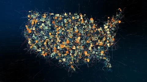 USA Big data binary visualization cloud computing internet of things IOT  イラスト素材