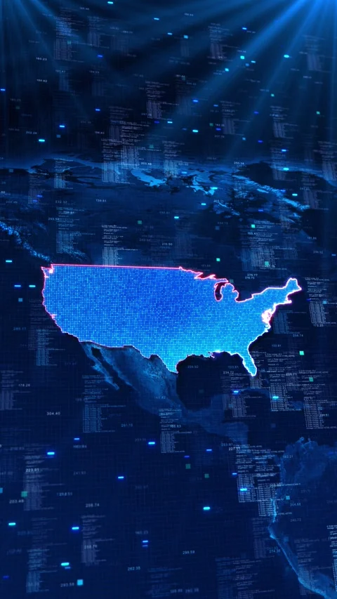USA Big Data Map with Global Code and Cyber Analytics Interface Video stock 342616921