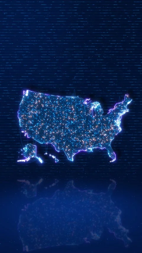 USA Big Data Network Map with Glowing Connection Nodes Video stock 342616536