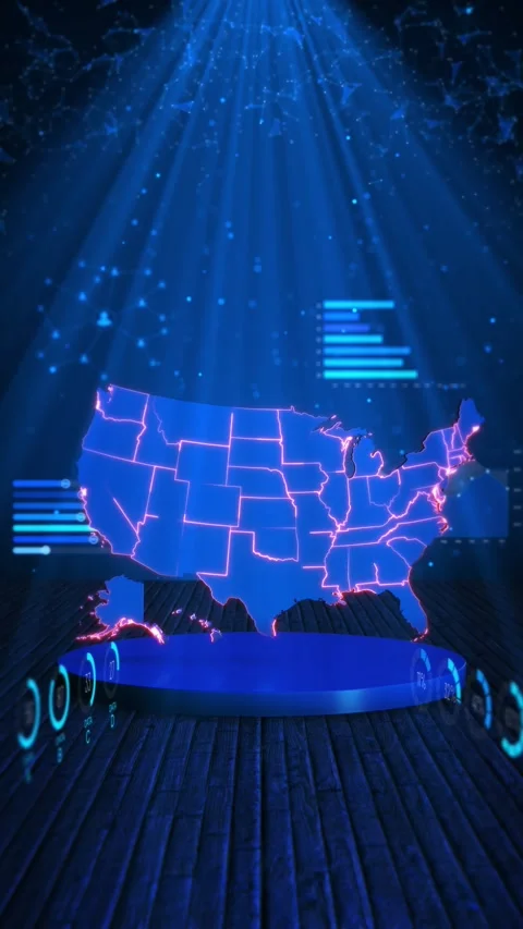 USA Business Data Analytics Dashboard with Digital Map Stock Footage 342615208