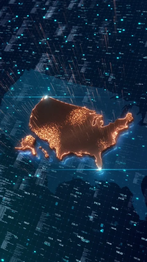 USA Business Intelligence Map with Orange Data Activity Stock Footage 342617339