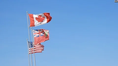 Usa Canada Border Crossing Flags Blowing... | Stock Video | Pond5