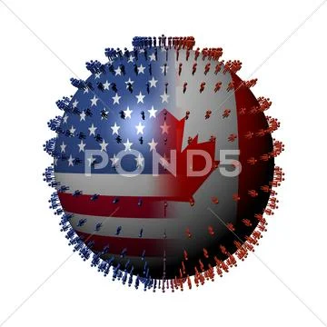 Usa canada flag sphere surrounded by people illustration Stock Illustration