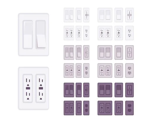 USA, Canada socket, wall light switch with wallplate set Stock Illustration