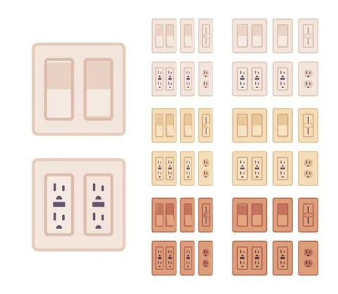 USA, Canada socket, wall light switch with wallplate pastel set Illustrazione stock