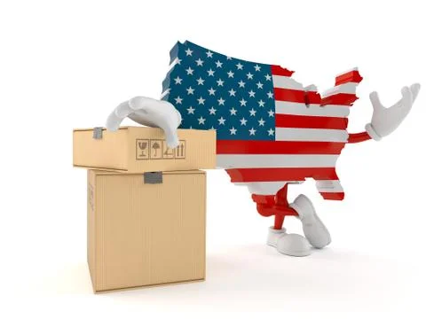 USA character with stack of boxes Illustrazione stock