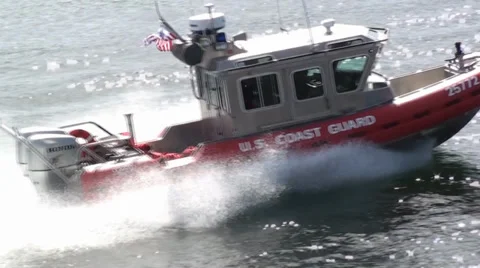 USA Coast Guard Rescue Vessel Patrolling Alaska Coastal Ocean Waters, Speed Boat Stock Footage 32483000