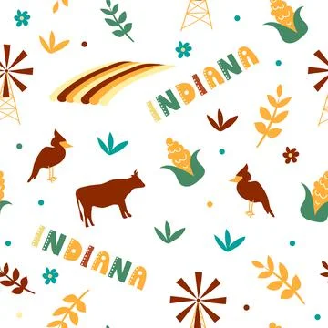 USA collection. Vector illustration of Indiana theme. State Symbols Illustration
