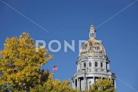 USA, Colorado, Denver, State Capitol dome in autumn Stock Photos