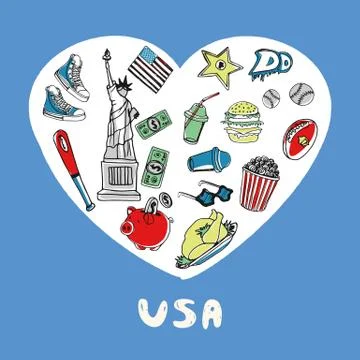 USA Colored Doodles Vector Collection Stock Illustration