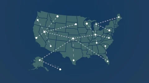USA Communication Network with Signals Connecting Multiple Locations Видео 345295398