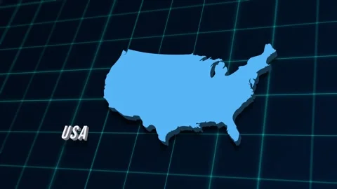 USA country map 3d digital animation on coordinates grid intro. 4K news opener 스톡 동영상 280324747