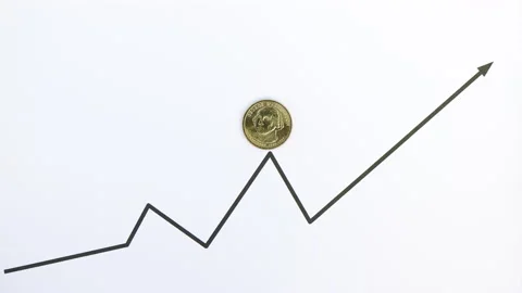 USA currency value increase chart 1 US dollar coin George Washington Stock Footage 205504367