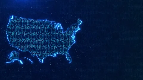 USA Cyber Data Map with Binary Technology Background Video stock 342615372