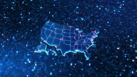 USA Cyber Network Map with Binary Data and AI Connectivity Video stock 342623187