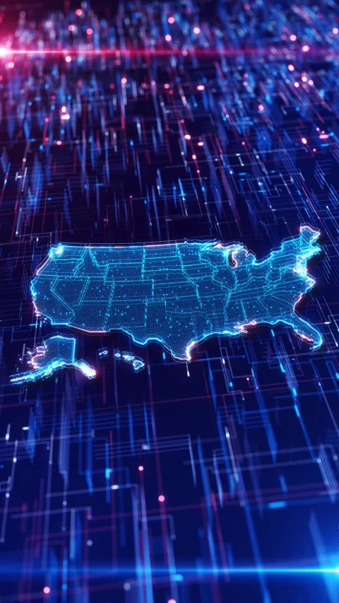 USA Cyber Security Map with Digital Circuit Network Stock Footage 342616218