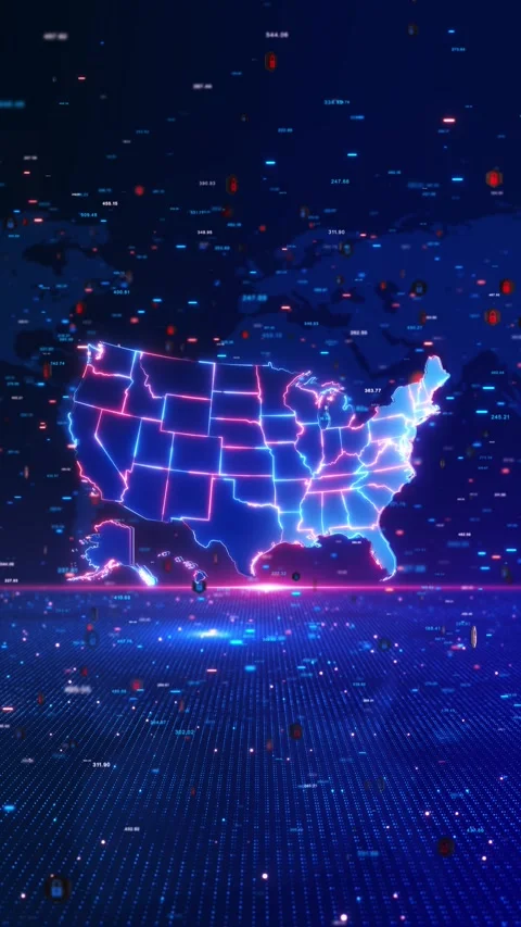 USA Cybersecurity Map with Digital Locks and Global Data Network Stock Footage 342616455